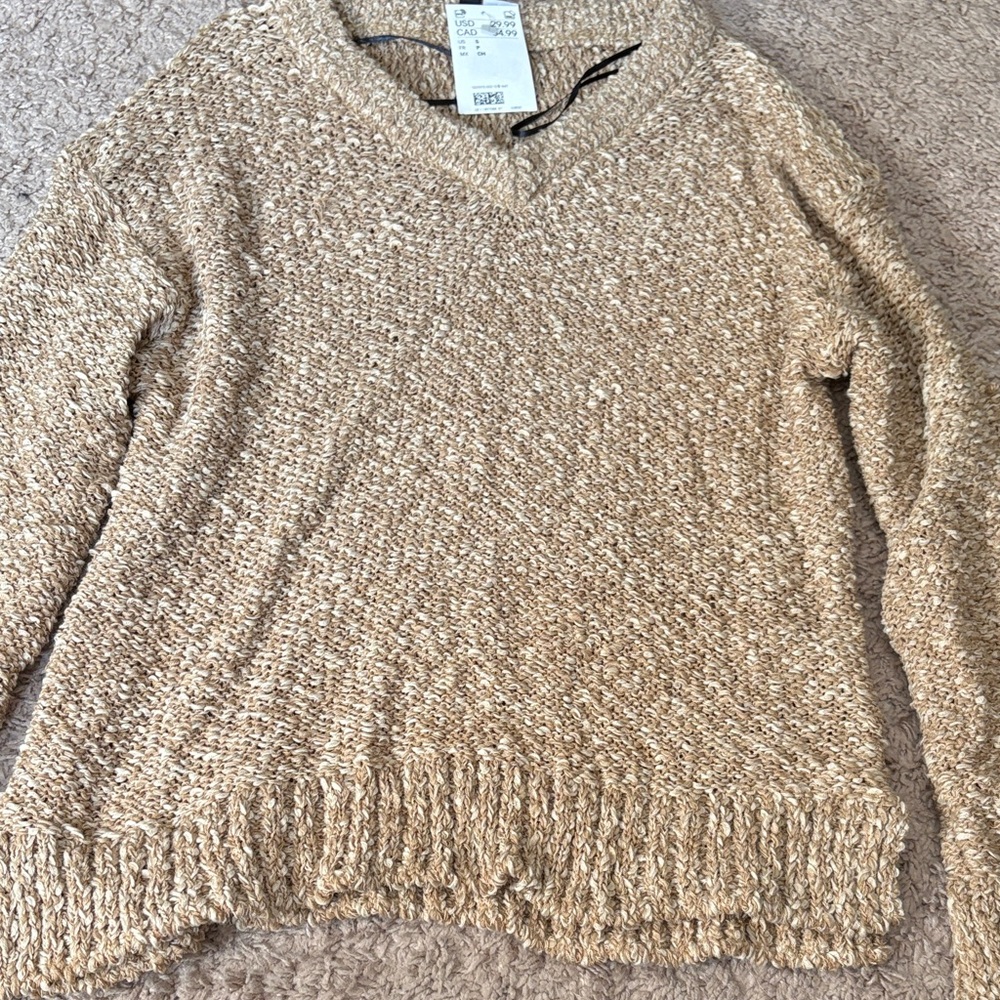 H&M V-Neck Marled Beige Sweater